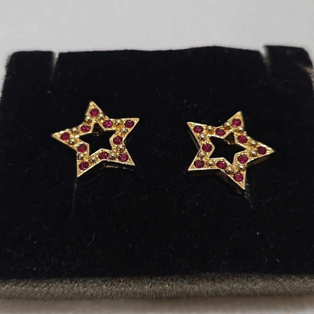 Vintage Ruby Red Sparkle Star Earrings